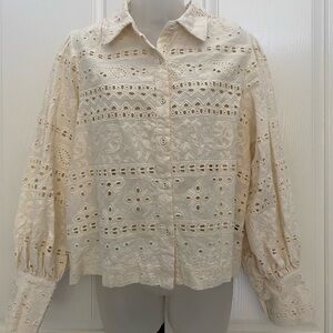 House of Harlow 1960 Cream Eyelet Embroidered Button-Up Blouse Sz M